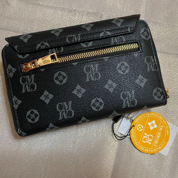 NEW!!! Monogrammed Zip Around Crossbody Clutch- Black - Picture 2 of 3